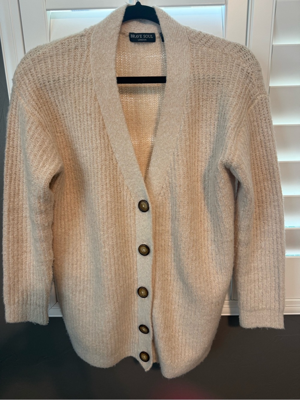 Brave Soul Cream Button-Up Rib Knit Women's Cardigan